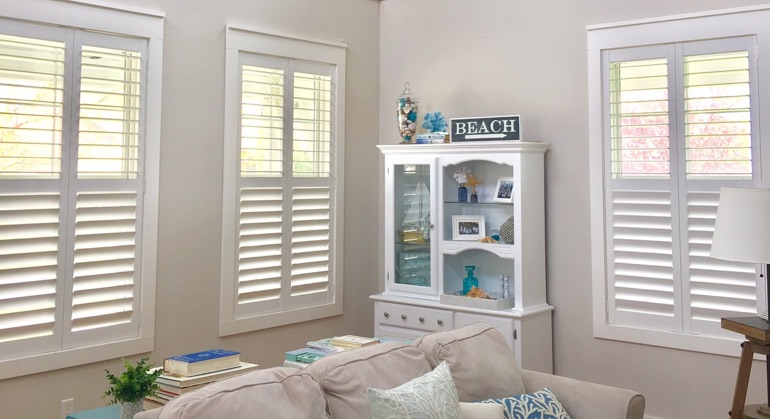 white shutters in Austin living room